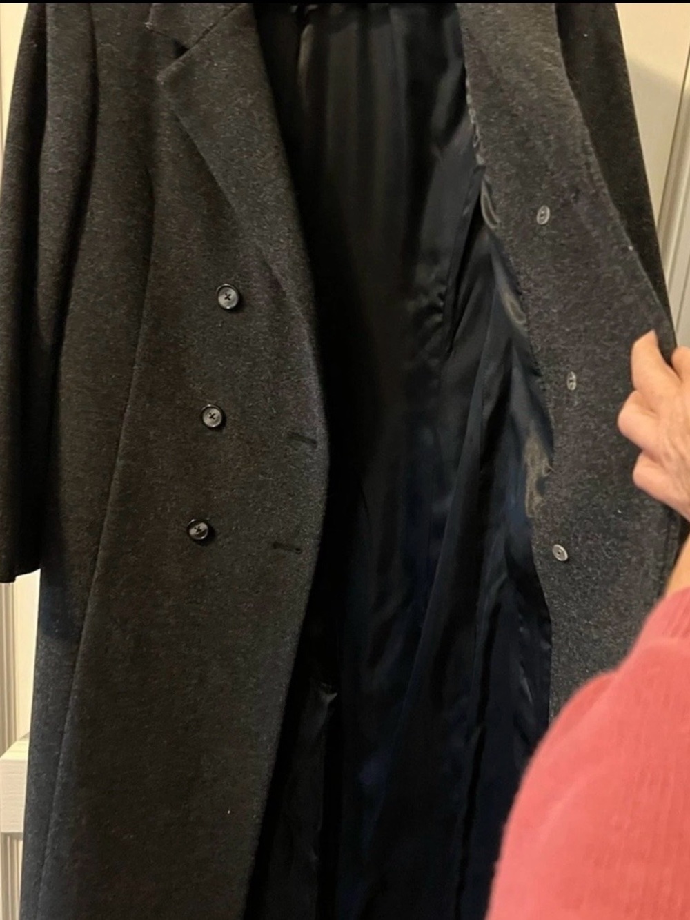 Long Wool Double-Breasted Women's Coat in Dark Gray - Picture 7 of 11